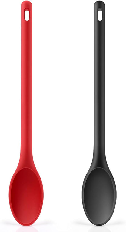 Long handle Silicone Mixing Spoon, 12" Stirring Spoons Nonstick Heat-Resistant Rubber Mixing Spoon for Cooking Baking