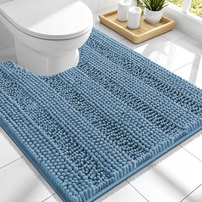 Smiry Thick Chenille Toilet Rugs U-Shaped 24x20, Soft Bath Mat, Airy Blue