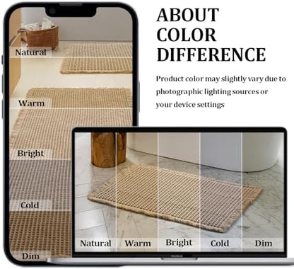 JIUZHEN Set of 2 Waffle Bath Mats Boho Bathroom Runner Rug 20"x32"+24"x48"