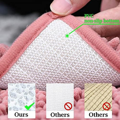 RUN HELIX Bathroom Rugs Sets 2 Piece Thick Absorbent Chenille Bath Rug Set Non Slip, Soft Shaggy Bath Room Floor Mats for Bathroom, Machine Washable, Misty Rose