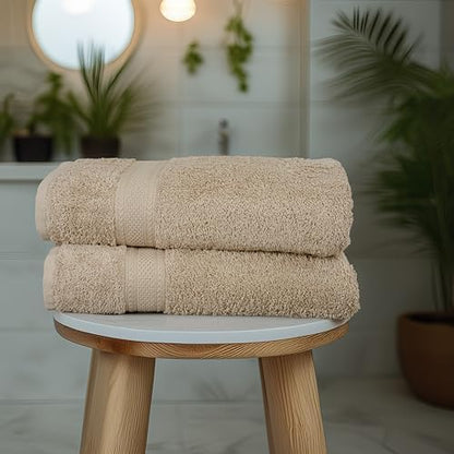 Commercial Bulk Pack of 12 Bath Towels – 100% Cotton Terry 24" x 48" – Ideal for Hotels, Salons, Gyms, Spas & Institutional Use – Beige