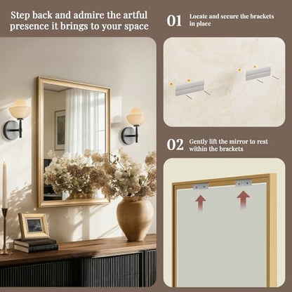 Brushed Gold Bathroom Mirrors for Over Sink 22x30 Inch