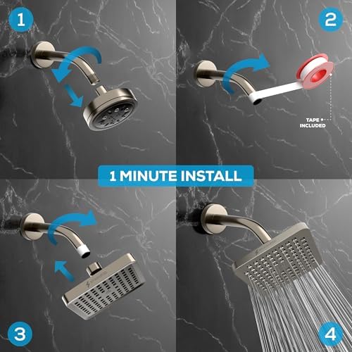 SparkPod Rain Shower Head, 6 Inch Square, Elegant Brushed Nickel Finish