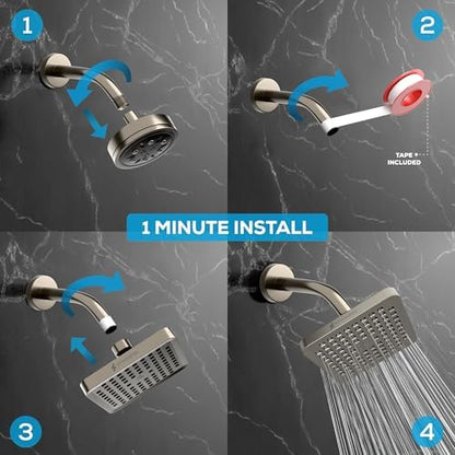 SparkPod Rain Shower Head, 6 Inch Square, Elegant Brushed Nickel Finish