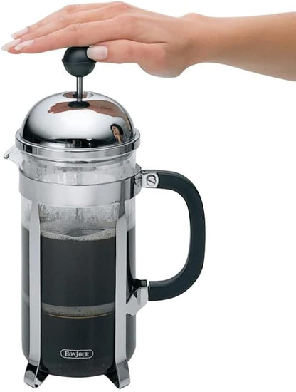 BonJour Coffee Stainless Steel French Press with Glass Carafe, 33.8-Ounce, Monet, Black Handle