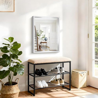 18 x 24 inch Brushed Silver Bathroom Mirror, Metal Framed Rectangle Mirror, 0.6" Thickened Deep Frame Mirrors for Living Room Bedroom Entryway, Tempered Glass, Antirust, Horizontal or Vertical
