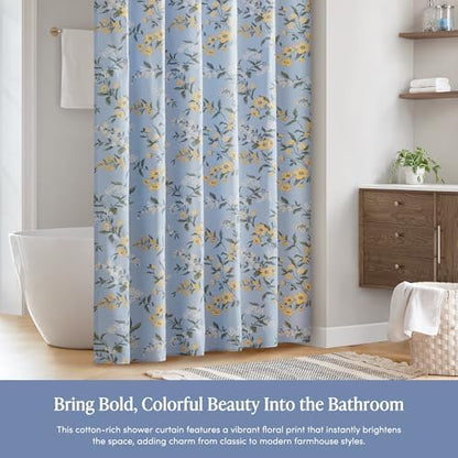 Martha Stewart Meadow Floral Shower Curtain for Bathroom, 72 x 72, Blue