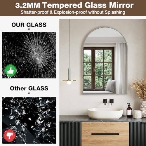 22"x30" Brushed Nickel Arched Vanity Bathroom Mirror, Set of 2