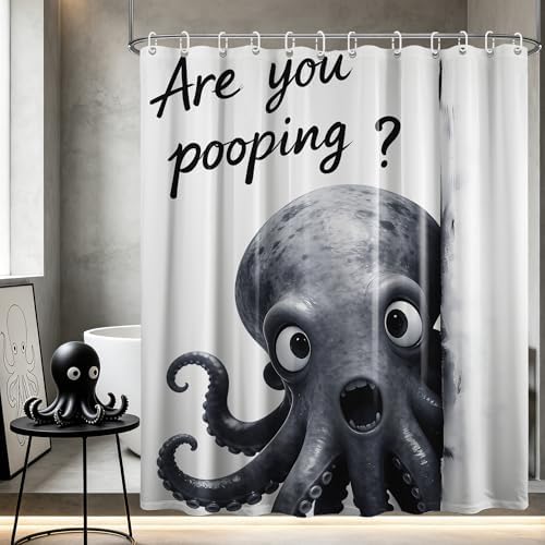 Funny Octopus Shower Curtain are You Pooping, 60x72 Inchs