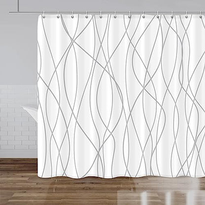 Striped Shower Curtain for Bathroom, Grey White, 96" W x 72" L