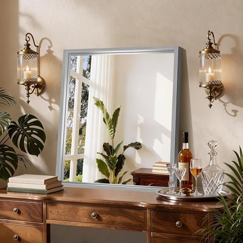 CIRCUMI 24"x30" Brushed Silver Bathroom Mirror, Rectangular Vanity Mirror