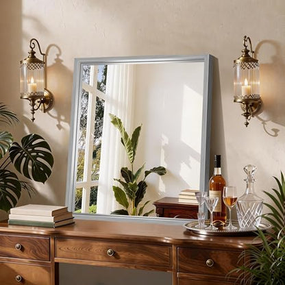 CIRCUMI 24"x30" Brushed Silver Bathroom Mirror, Rectangular Vanity Mirror