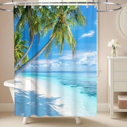 Beach Modern Ocean Shower Curtain Summer Coastal Tropical Palm Tree Trendy