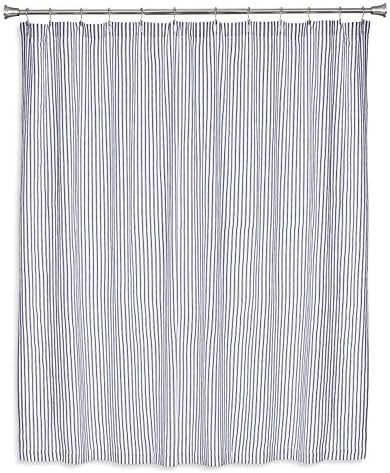 Navy Blue and White Ticking Stripe Woven Cotton Shower Curtain 72 Inches W x 72 Inches L