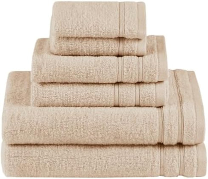 Comfort Spaces 6 Pc Towel Set, 100% Cotton Zero Twist, Beige Tan