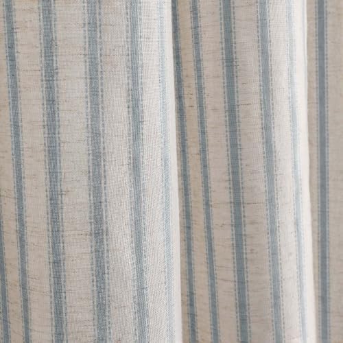 Farmhouse Striped Shower Curtain Heirloom Blue Vintage Linen Curtain 72X72