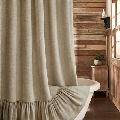 Farmhouse Shower Curtain Ruffle Linen Flax Khaki 72" W x 72" L
