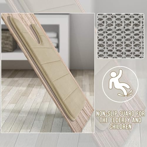 Yimobra Memory Foam Toilet Bath Mat U-Shaped, Soft and Comfortable, Super Water Absorption, Non-Slip, Thick, Machine Wash and Easier to Dry for Bathroom Commode Contour Rug, 24 X 20, Light Tan