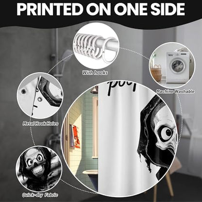 Small Stall Shower Curtain Rv Black and White Skull, 36 x 72 Inchs