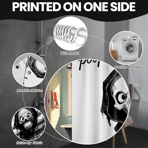 Extra Long Shower Curtain Funny Skull Clawfoot Tub, 108 x 72 in
