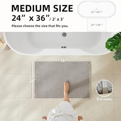 TYUU Waffle Bath Mat, Boho Bathroom Rugs Non Slip, 36x24 Light Grey