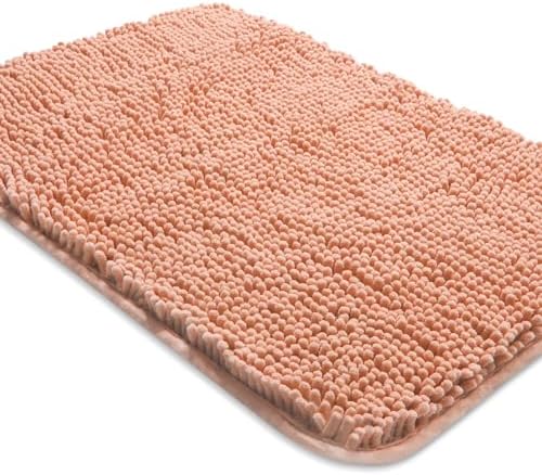 Yeaban Chenille Dusty Pink Bathroom Rug 26"x44", Non-Slip Rubber Backing