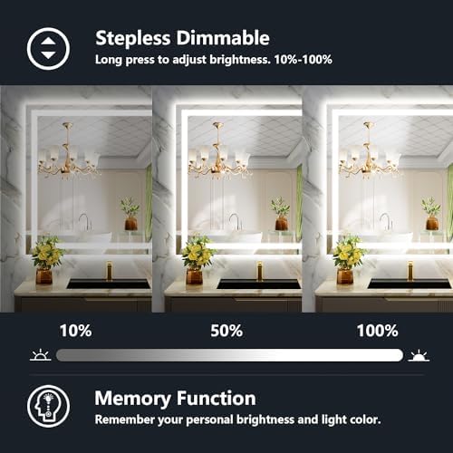 40x36 LED Bathroom Mirror with Lights, Lighted Vanity Mirror
