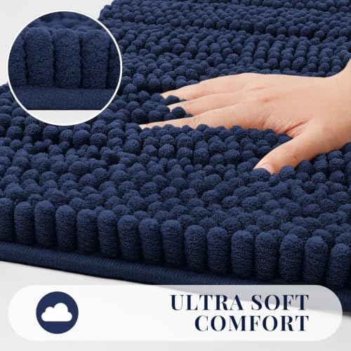 Bcoimo Bath Rug Mat,Chenille Extra Soft Navy Bathroom Floor Shower Tub Mats