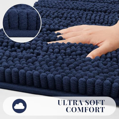 Bcoimo Bath Rug Mat,Chenille Extra Soft Navy Bathroom Floor Shower Tub Mats