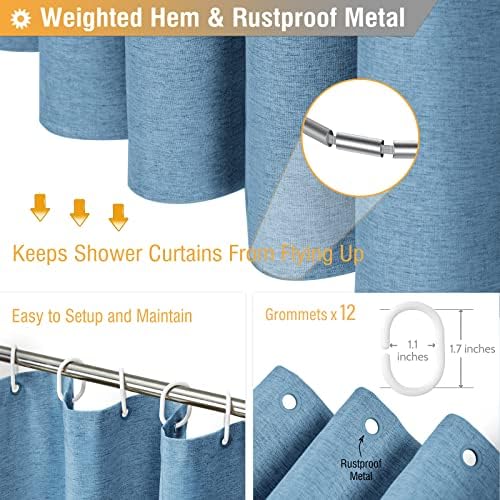BTTN Extra Long Linen Textured Shower Curtain, 72x96, Moonlight Blue