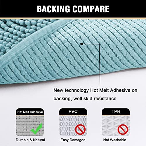 H.VERSAILTEX Bath Rugs for Bathroom Slip-Resistant Shag Chenille Bath Rugs Mat Extra Soft and Absorbent Bath Rug for Shower Room Machine-Washable Fast Dry (Aqua Haze, 20" x 32"/17" x 24")