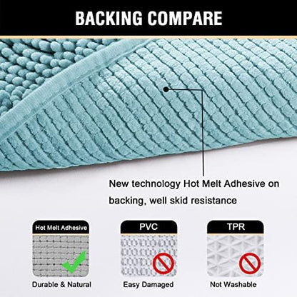 H.VERSAILTEX Bath Rugs for Bathroom Slip-Resistant Shag Chenille Bath Rugs Mat Extra Soft and Absorbent Bath Rug for Shower Room Machine-Washable Fast Dry (Aqua Haze, 20" x 32"/17" x 24")