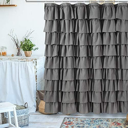 Gray Ruffle Shower Curtains For Bathroom, 72x72, Layered Tiered Ruffles