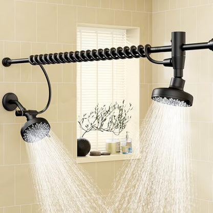 Dual Shower Head with Original Adjustable Slider, Double Showerhead, Black