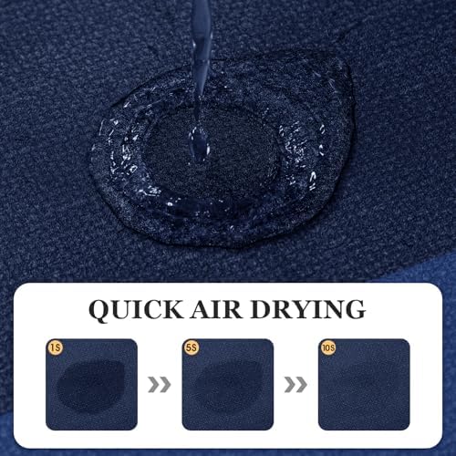 ACCUMTEK Non Slip Bath Mat, Thin Bathroom Rugs Fit Under Door, Quick Dry Bath Mats, Machine Washable Bath Rugs for Bathroom, Bathtub & Kitchen, Bathtub, Dark Blue/Bordered/48 x20