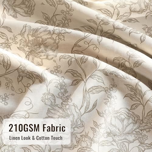Farmhouse Beige Floral Shower Curtain with 12 Clear Rings 72"W x 72"L