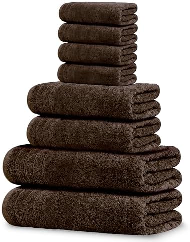 Tens Towels 8 Piece Towel Set, 2 XL Bath, 2 Hand, 4 Washcloth, Brown