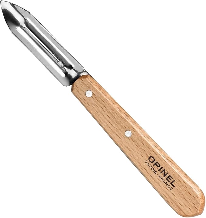 OPINEL Les Essentials - Small Kitchen 4 Piece Knife Set - Paring, Serrated, Peeler, Vegetable Knife, Corrosion Resistant High Carbon Steel, Made in France (Natural)