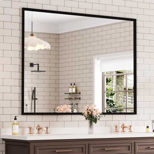 WEER Matte Black Bathroom Vanity Mirror 48X36 Inch