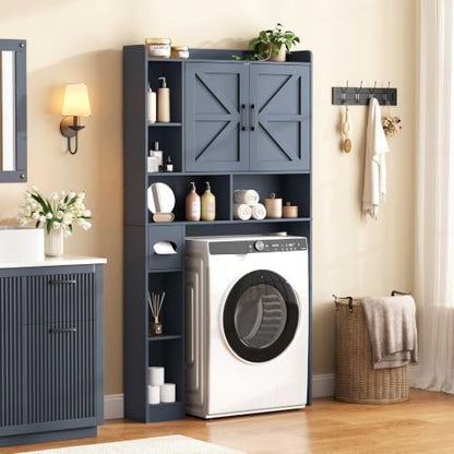 Vabches Over The Toilet Storage Cabinet with 2 Barn Doors, Blue