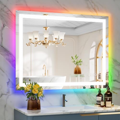 40x30 LED Bathroom Mirror with Lights, RGB Backlit Lighted Mirror