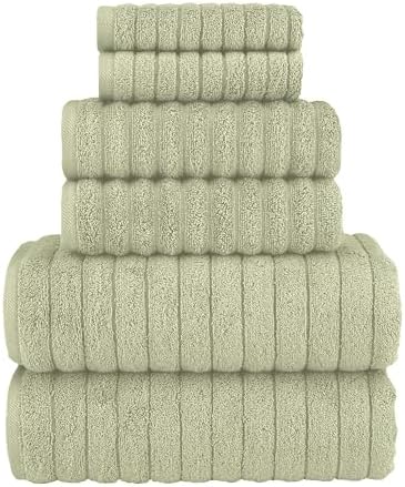 Elegant Comfort 100% Turkish Cotton Corduroy Ribbed Luxury Bath Towels 6-Piece Set, Premium Feel - Quick Dry, Highly Absorbent, Contains 2 Bath Towels, 2 Hand Towels, and 2 Washcloths, Mint Green