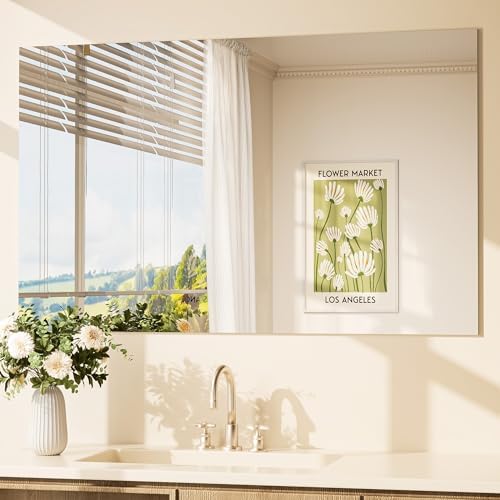 TETOTE Frameless Mirror 48" x 30" Frameless Bathroom Vanity Mirror for Over Sink with Tempered Glass, Bedroom, Entryway, Hallway, Home Gym, Horizontal or Vertical