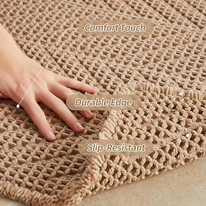 Sunfly Bathroom Runner Rug,Boho Herringbone Waffle Bath Mat Non-Slip Washable Super Absorbent Quick Dry, Farmhouse Bath Mat for Bathroom Floor Decor 24"x72" Khaki