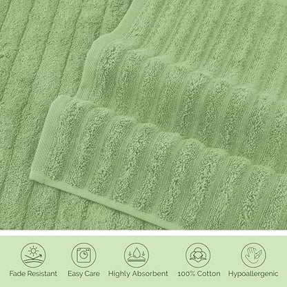 Elegant Comfort 100% Turkish Cotton Corduroy Ribbed Luxury Jumbo Bath Towel Ultra Soft - 35 x 70 Inch - Luxury Spa Premium Hotel Quality Highly Absorbent and Quick Dry Large Bath Towel, Sage