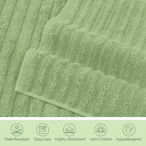 Elegant Comfort 100% Turkish Cotton Corduroy Ribbed Luxury Soft 2 Pack Bath Towels 27 x 54 Inch - Ultra Plush, Absorbent, Quick Dry, Hotel Spa Quality Towels for Bathroom Essentials, Sage