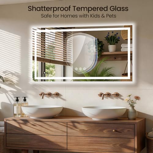 55"x30" LED Bathroom Mirror with Anti-Fog, Backlit & Front Lights, Memory