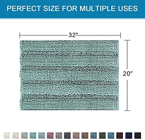 H.VERSAILTEX Bath Rugs for Bathroom Non Slip Bath Mats Extra Thick Chenille Striped Rug 20" x 32" Absorbent Non Skid Fluffy Soft Shaggy Washable Plush Mat for Indoor, Bath Room, Tub - Eggshell Blue