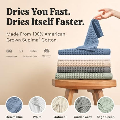 ONSEN Supima® Waffle Hand Towels, Quick Dry Lint Free 100% USA Cotton, Lightweight Absorbent Hand Towel Set, 16x30 in (Oatmeal, Hand Towel 2-Pack)
