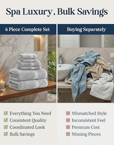 LANE LINEN Towel Set for Bathroom 6 Piece Soft Absorbent Quick Dry - Grey